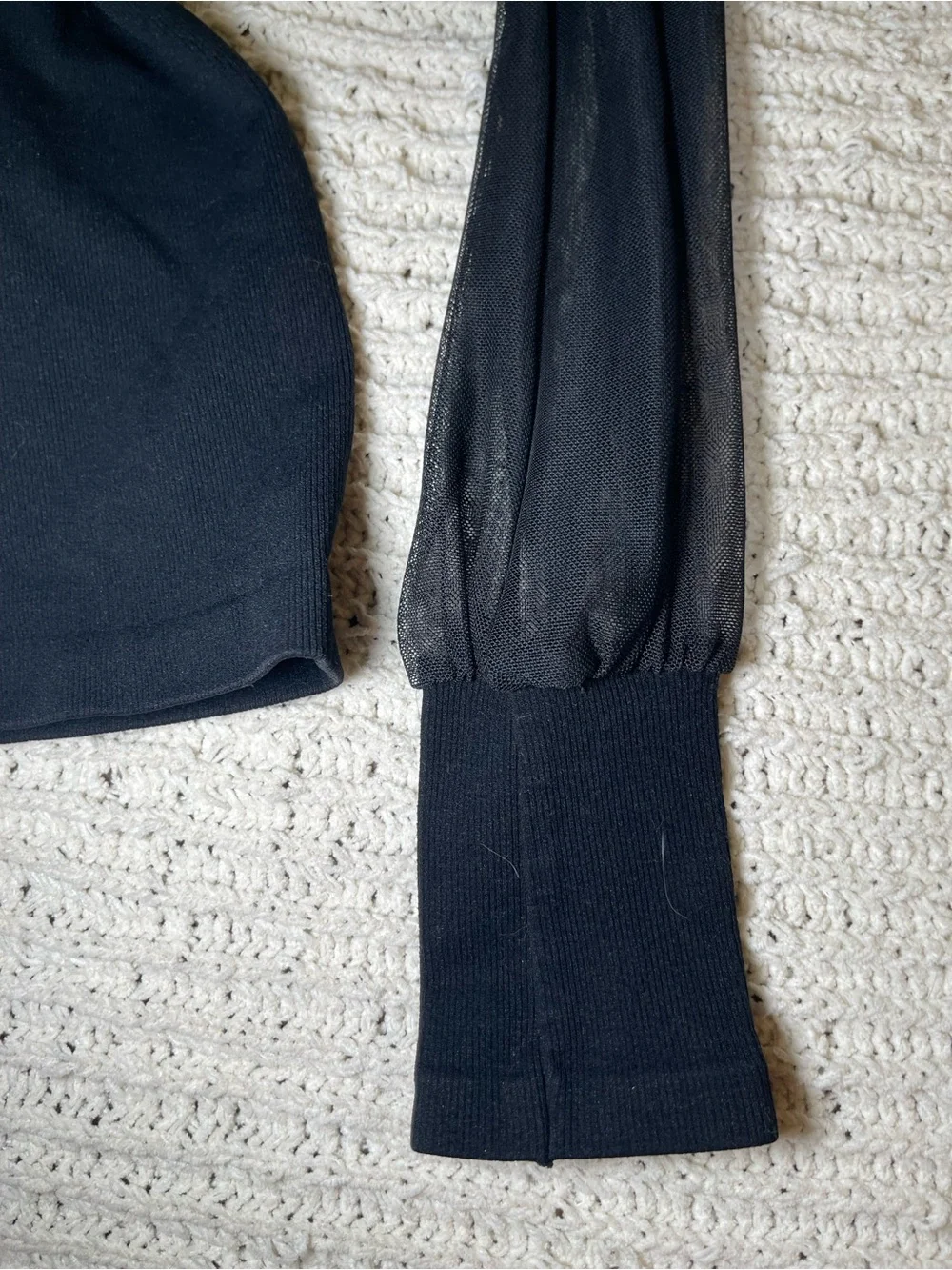 Free People Black Sheer Mock Neck Long Sleeve Top